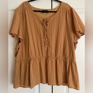 Lane Bryant Tan Flutter Sleeve Blouse with Tie Front